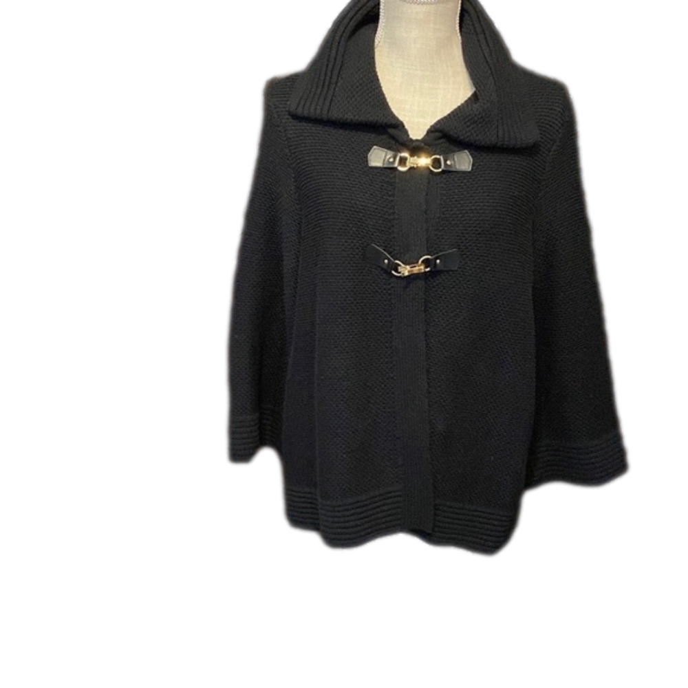 JM Collection Black Knit Cardigan Sweater with Clip Closures
